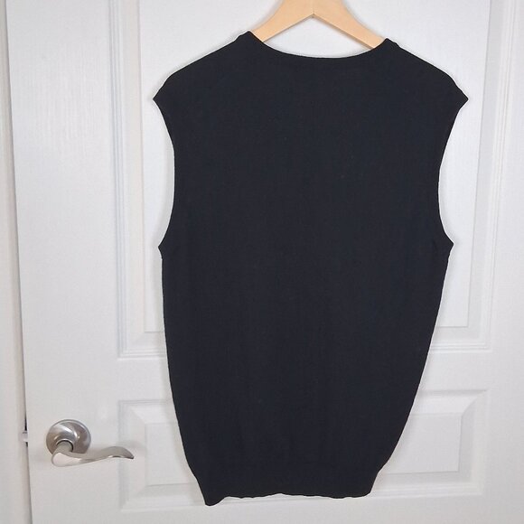 Brooks Brothers V-Neck Italian Merino Wool Sweater Vest Men's L Black Y2K Preppy - Picture 2 of 4